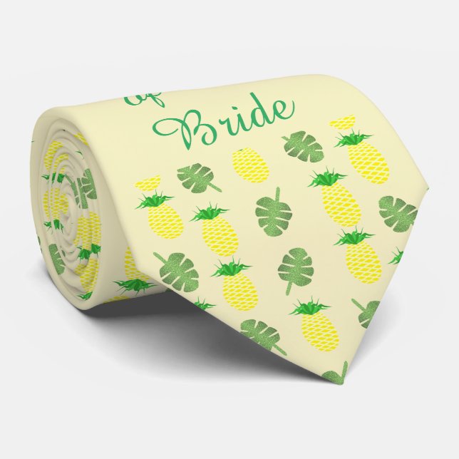 Cravate Mariage d'été tropical Ananas et Palm Feuille (Roulé)