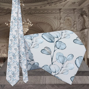 Cravate Mariage Dove Gris et Brins d'Eucalyptus Bleu Pouss