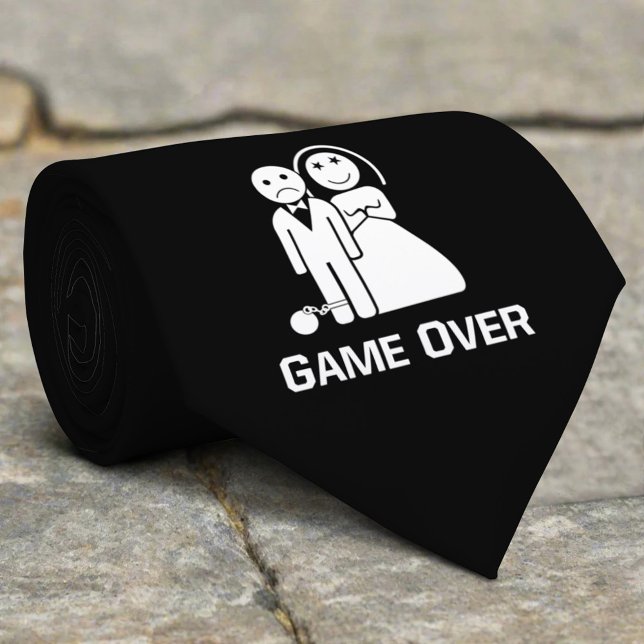 Cravate Mariage drôle disant Game Over Noir et Blanc (Créateur téléchargé)