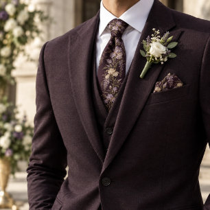 Cravate Mariage élégant aux fleurs violettes d'iris et de