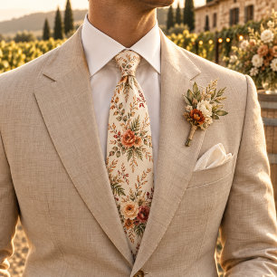 Cravate Mariage Élégant de Fleur Sauvage d'Automne