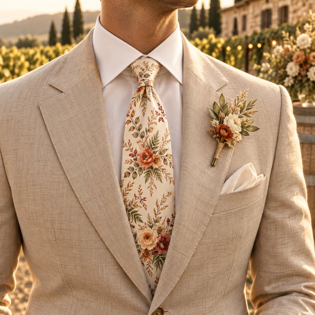 Cravate Mariage Élégant de Fleur Sauvage d'Automne (Créateur téléchargé)