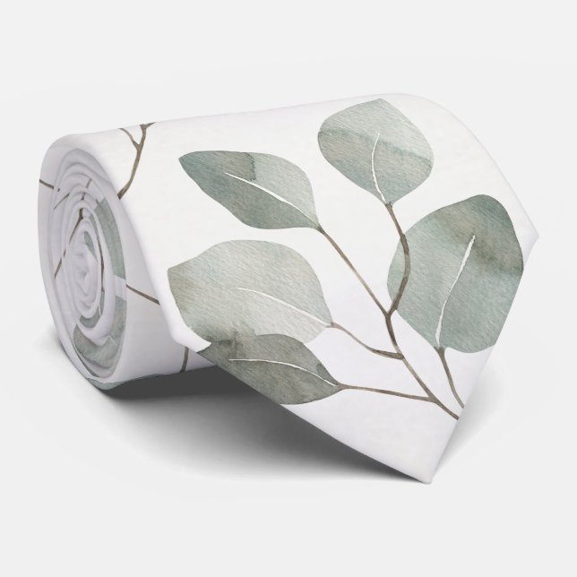Cravate Mariage Élégant Ecru Eucalyptus Dollar Argenté (Roulé)