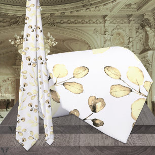 Cravate Mariage élégant eucalyptus blanc et or