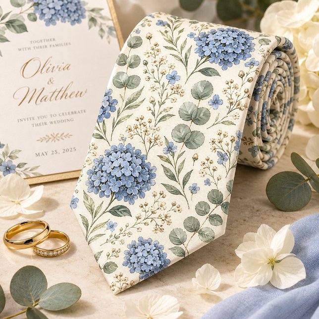 Cravate Mariage élégant Hydrangea & Eucalyptus (Créateur téléchargé)
