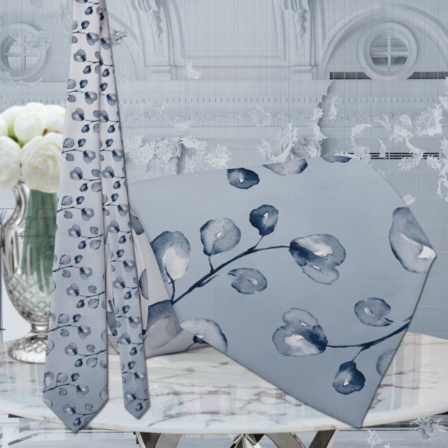 Cravate Mariage élégant Navy & Dusty Blue Eucalyptus (Créateur téléchargé)