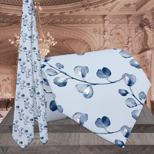 Cravate Mariage élégant Navy & Dusty Blue Eucalyptus