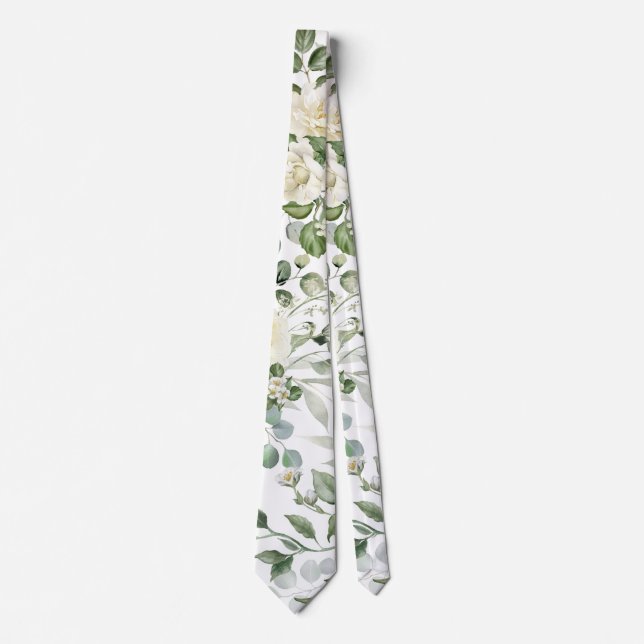 Cravate Mariage élégant vintage floral blanc (Devant)