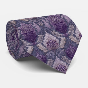 Cravate Mariage élégant violet floral damassé