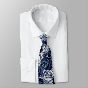 Cravate Mariage en cascade de pivoines blanches bleues mar
