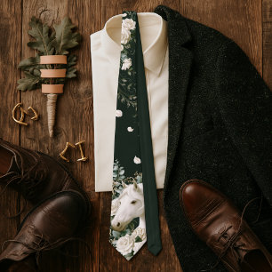 Cravate Mariage Équestre Rose Blanche & Vert Chasseur de C