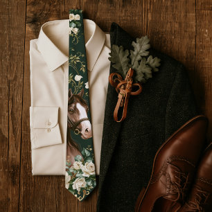 Cravate Mariage Équestre Rose Blanche & Vert Chasseur de C