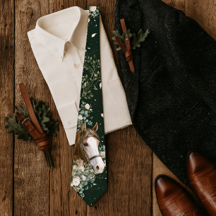 Cravate Mariage Équestre Rose Blanche & Vert Chasseur de C