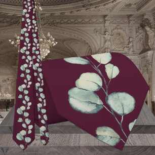 Cravate Mariage Eucalyptus de la framboise rouge Bourgogne