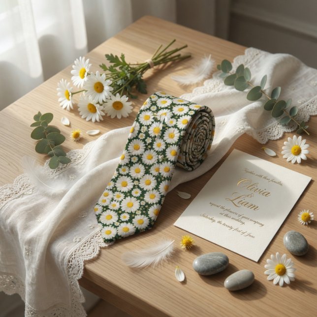 Cravate Mariage Floral à la Marguerite Blanche (Créateur téléchargé)