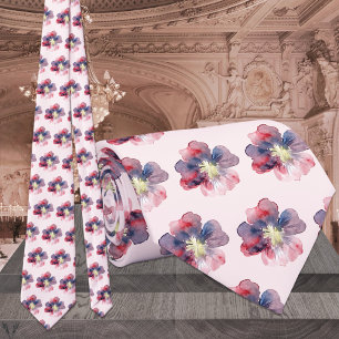 Cravate Mariage Floral Aquarelle Rose et Nuit