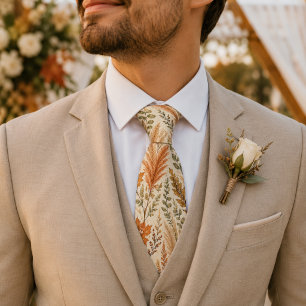 Cravate Mariage Floral Automnal Bohème Herbe de Pampas Bot
