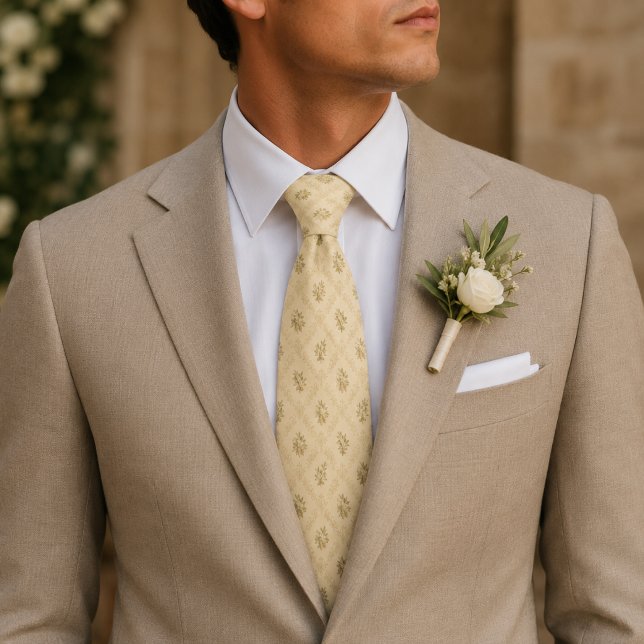 Cravate Mariage Floral Beige Élégant (Créateur téléchargé)