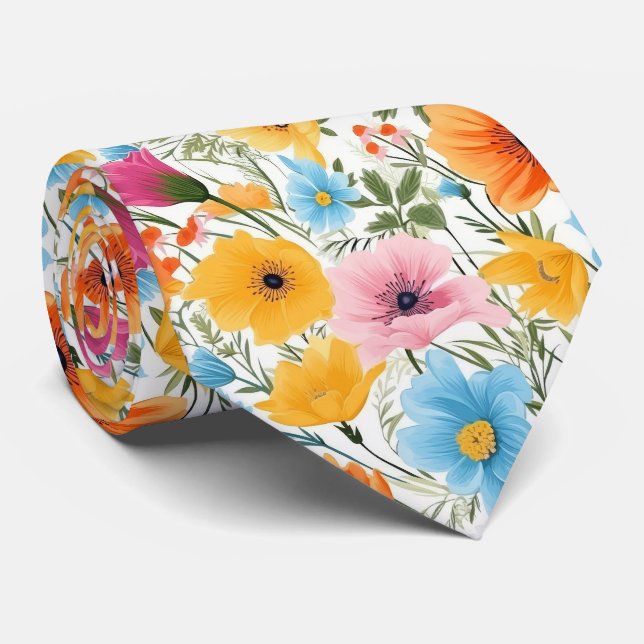 Cravate Mariage Floral Blanc (Roulé)