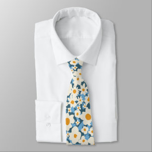 Cravate Mariage floral bleu jaune blanc bohème coloré