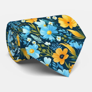 Cravate Mariage Floral Bleu Marine