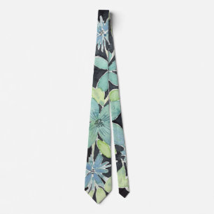 Cravate Mariage Floral Bleu Vert Peint à la Main