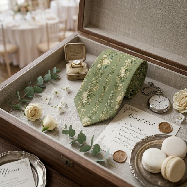 Cravate Mariage Floral de Luxe du Jardin Sage (Créateur téléchargé)