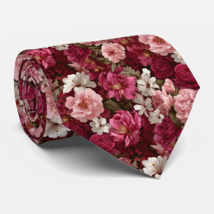 Cravate Mariage Floral de Pivoines et Roses Roses Romantiq