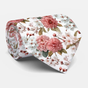 Cravate Mariage floral de pivoines roses vintage et fleurs