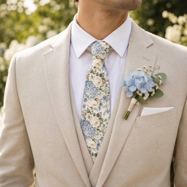 Cravate Mariage Floral Hydrangea Bleu Poussiéreux (Créateur téléchargé)