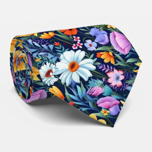Cravate Mariage Floral Marine