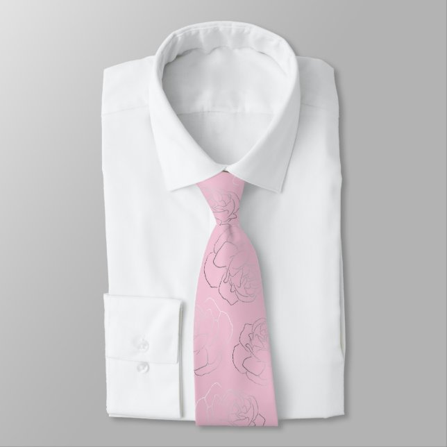 Cravate Mariage floral rose (Attaché)
