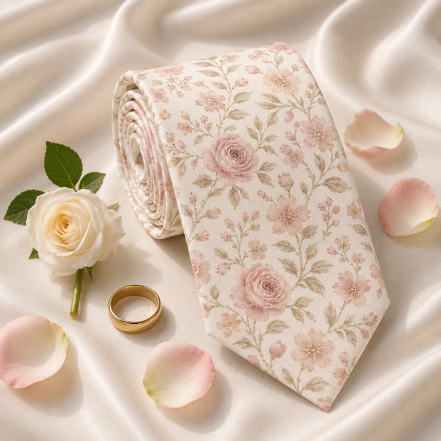 Cravate Mariage Floral Rose Blush Douce (Créateur téléchargé)
