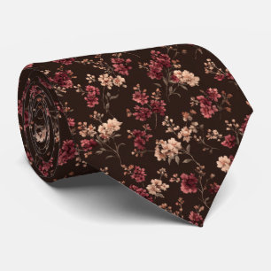 Cravate Mariage Floral Rose Bourgogne Brun Garçon d'Honneu