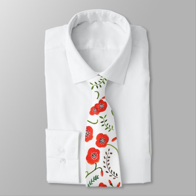 Cravate Mariage floral rouge pavot (Attaché)