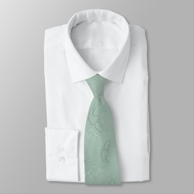 Cravate Mariage floral Sage (Attaché)