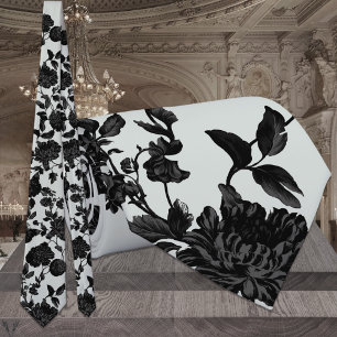 Cravate Mariage floral vert sauge argenté et noir