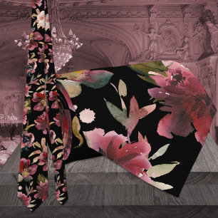 Cravate Mariage Framboise Noir & Bourgogne Rose Paeonie