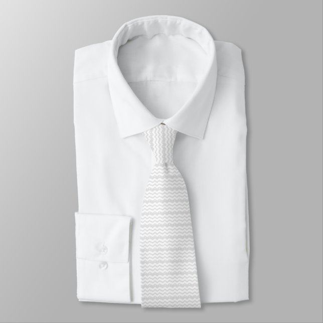 Cravate mariage gris de motif de zigzag et blanc pâle (Attaché)