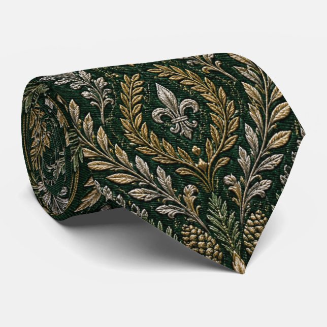 Cravate Mariage hivernal baroque de luxe Émeraude (Roulé)