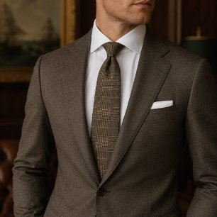 Cravate Mariage Luxueux Marron Glen Check Plaid Héritage