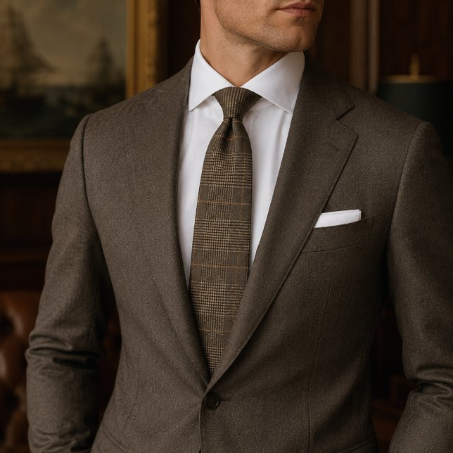 Cravate Mariage Luxueux Marron Glen Check Plaid Héritage (Créateur téléchargé)