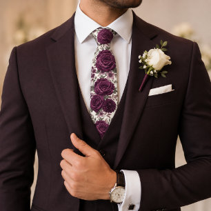 Cravate Mariage Luxueux Prune Rose & Dahlia