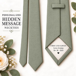 Cravate Mariage Message Marié Lin Vert Sauge