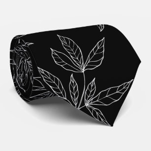Cravate Mariage Moderne à Feuille de Pivoine Noir et Blanc