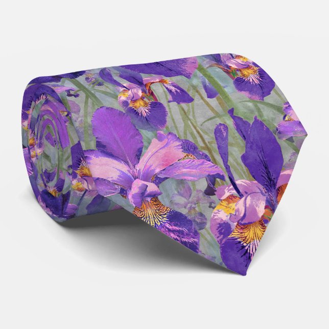 Cravate Mariage moderne à motifs floraux Iris violet (Roulé)