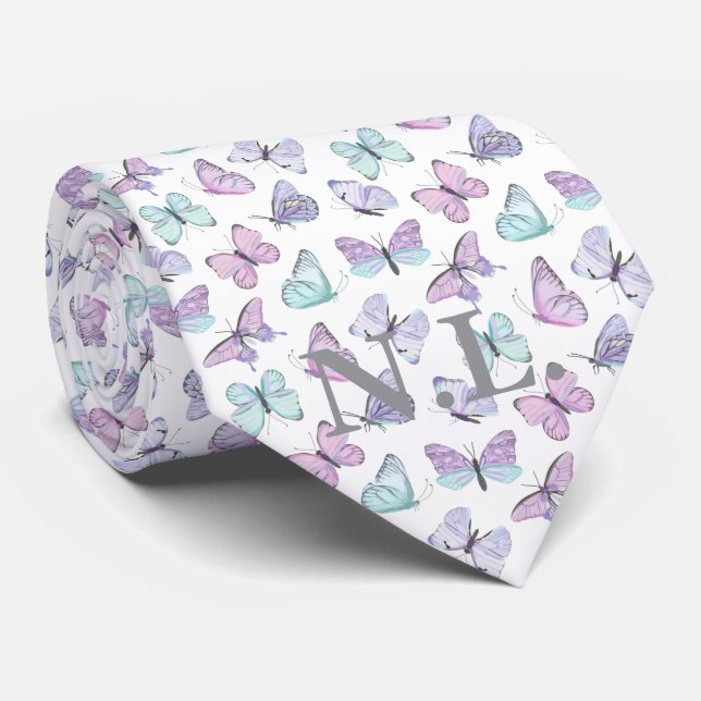 Cravate Mariage Motif de papillon bleu violet (Roulé)