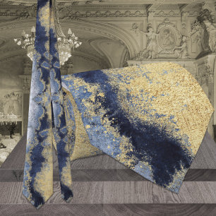 Cravate Mariage Navy Bleu Poussiéreux Marbre Or