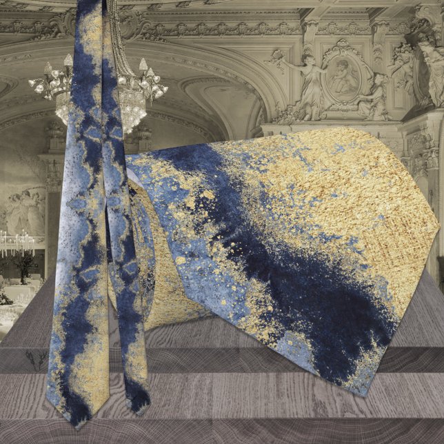 Cravate Mariage Navy Bleu Poussiéreux Marbre Or (Créateur téléchargé)