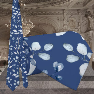 Cravate Mariage Navy & Dusty Blue Eucalyptus Verdure